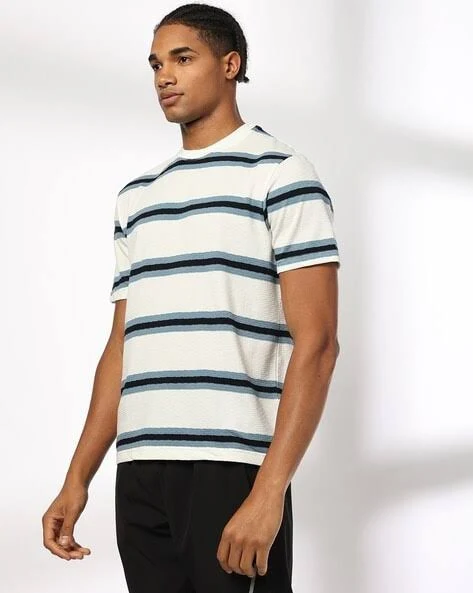 Teamspirit Men's Triple Contrast Striped Boxy Fit Crew-Neck T-Shirt